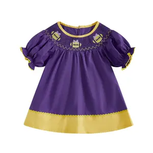 Toddler Baby Girl Dress College Football Game Day Outfit Puff Short Sleeve Smocked A Line Dresses Playwear