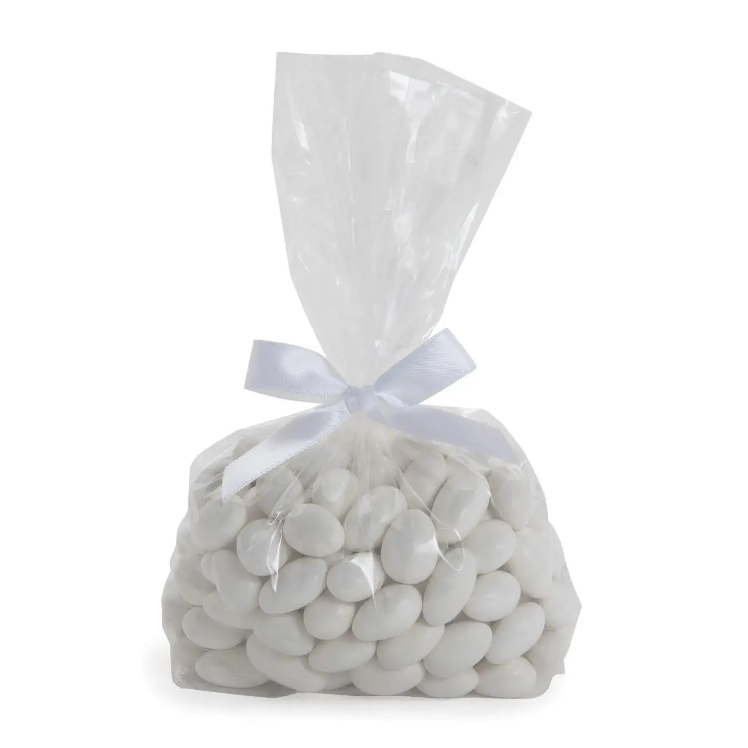 5 1/2" x 11" Bulk Medium Clear Cellophane Bags with White Bow Kit for 50