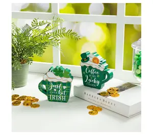 Glitzhome 5.25"H Wood St.Patrick's Coffee Cup Table Decor S/2