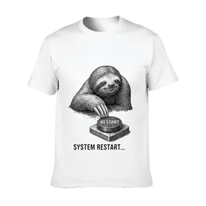 Casual Graphic Men's T-Shirt Sloth Pressing Restart Button System Restart Text Design For Everyday Wear And Tech Lovers Perfect Gift For Him Friends Or Family Members Who Enjoy Humor And Nature Themes