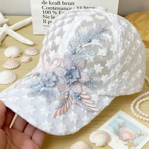 Summer Fashion Thin Lace Baseball Cap Women's Embroidered Flower Mesh Breathable Baseball Cap Korean Style Trendy Sun Protection Hat