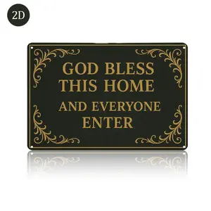 Christmas Gifts Metal Wall Covering with English Theme "God Bless This Home" 8x12 Inches for Prayer Rooms Studies Living Dining Rooms Ideal Gift