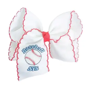 Baseball Sis Embroidered Hair Bow