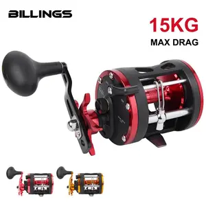 BILLINGS LDT Trolling Drum Fishing Reel, Baitcasting Reel with 3.8:1 Gear Ratio, 33LB Max Drag 3+1 Ball Bearings Metal Powerful Drag Fishing Reel for Saltwater & Freshwater, Fishing Accessories, Fishing Supplies, Fishing Tackle