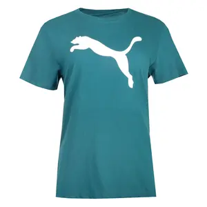 PUMA Womens Essentials Cat Logo Crew Neck Short Sleeve Casual Tops Casual - Green