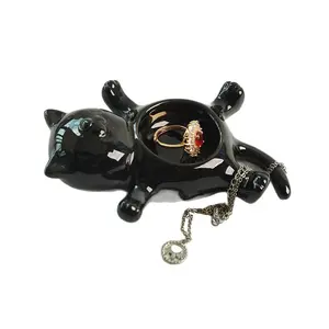 Ceramic Cat Jewelry Dish| Cute Animal-Shaped Storage Tray| Export Ceramic Craft Ornament