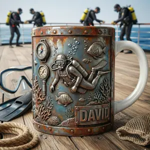 Ocean Adventure Coffee Mug, Scuba Diving Lover Personalized Name Mug, Underwater Ocean Coffee Cup – Custom Name Accent Mug, Ocean Diving Theme Ceramic Mug for Divers, Unique Gift for Scuba Diving Lovers, Marine Adventure Aesthetic Coffee Mug