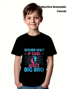 1Funny Big Brother/Eldest T-Shirt for Boys & Girls - "I'm Big Brother Anyway" Design with Pink & Blue Footprints - Casual Round Neck Summer Outfit for Twins, Brothers & Sisters - Machine Washable Matching Outfits