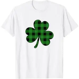 Green Checkered Plaid Clover Shamrock T-Shirt