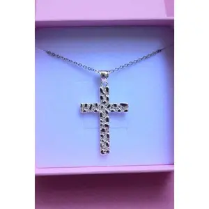 Silver Nugget Cross (Rolo Chain)