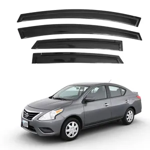 4PCS Window Visors for 2012 - 2019 Nissan Versa Sedan (Excludes Hatchback)– Smoke Tinted Acrylic, Tape-On Vent Shade, Rain, Sun & Wind Deflector, Black Car Accessories