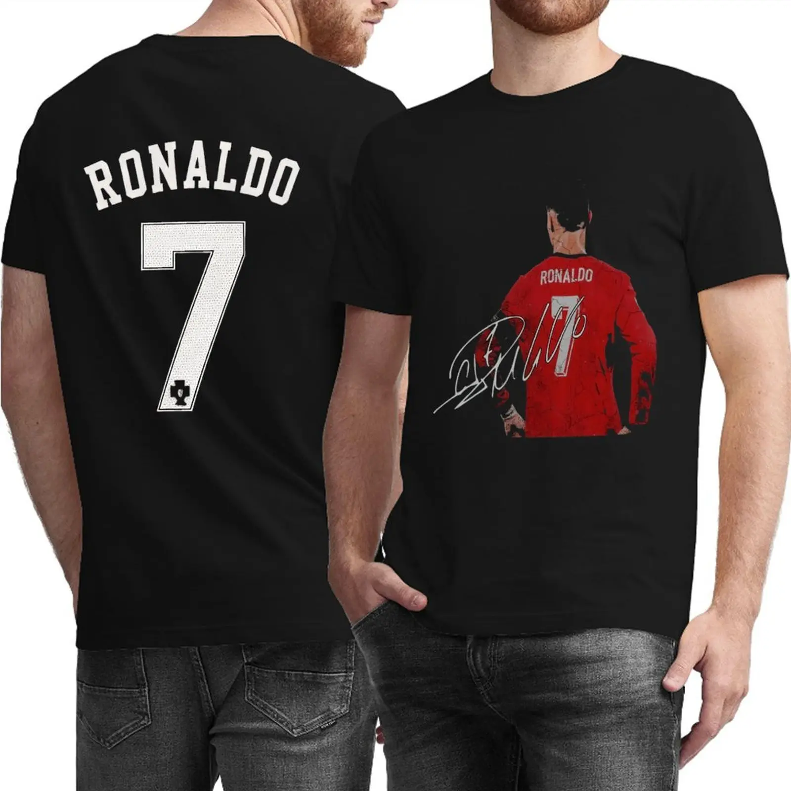 Cristiano Ronaldo CR7 T Shirt Men's Soccer Jersey Style Graphic Tee, Number 7 Football Fan Shirt, Retro Streetwear Top, Casual Short Sleeve Shirt Gift for Soccer Fans