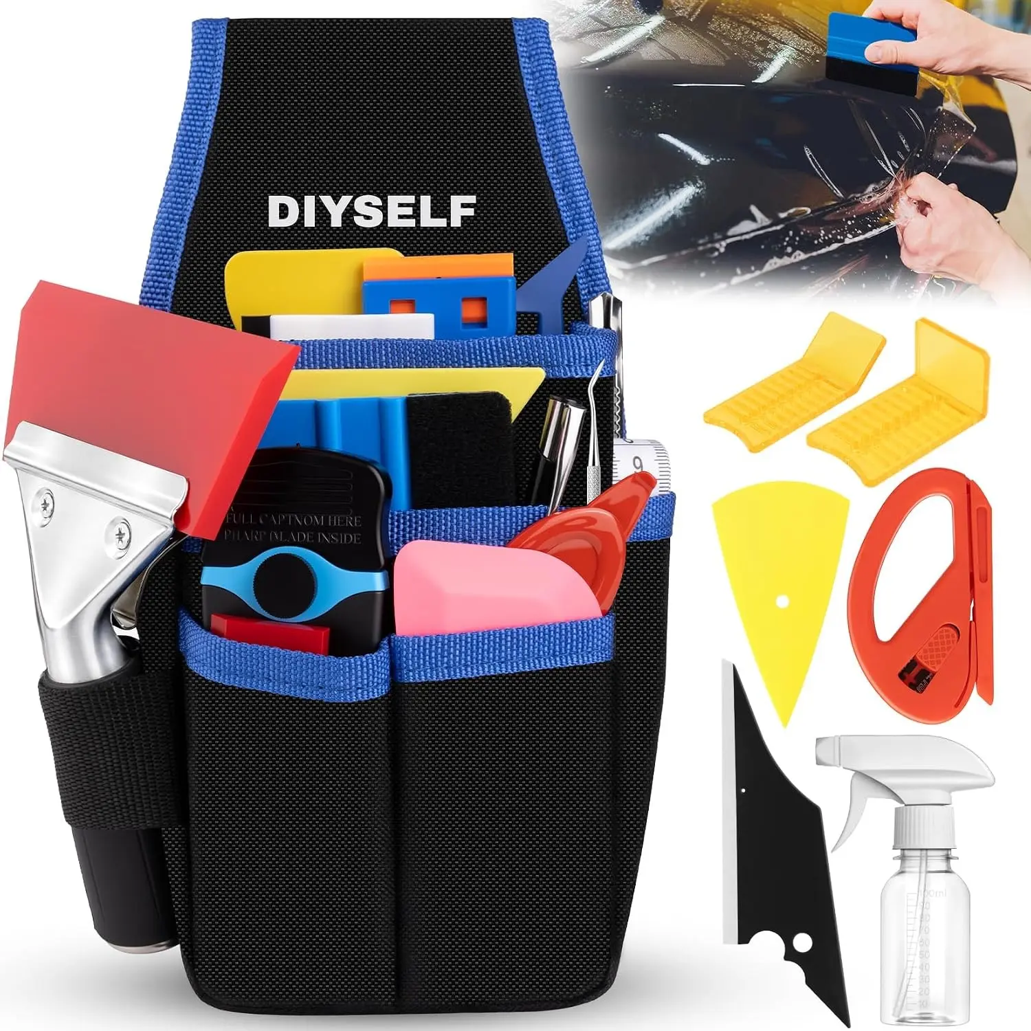 DIYSELF Car Window Tint Kit, 55 Pcs Vinyl Wrap Tool Kit, Window Film Installation Kit, Car Window Tint Tools, Water Blades Squeegee for Vinyl, Vehicle Glass Protective Tinting Tools