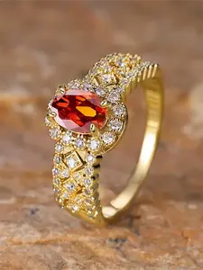 Elegant Artificial Zircon Decorated Ring, Red Ring, Fashion Accessories for Women for Party, Daily Decor, Trendy All-match & Exquisite Jewelry for Birthday Gift, Fashion Rings, Elegant Glittering Ring, Artificial Gemstone Ring