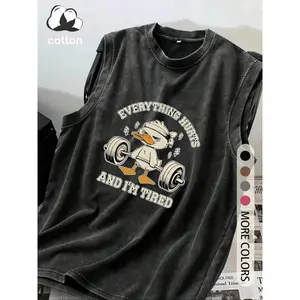 Cotton Retro Distressed Men's Tank Top Round Neck Stylish Sleeveless Shirt, Trendy Summer Apparel for Men