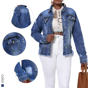 Distressed Denim Jacket for Women - Ripped Frayed Jean Jacket