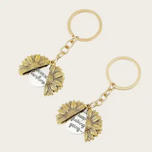 Sunflower Keychain Pendant Engraved Tag Keychain Sunflower Pendant Portable Keyring with Inspirational Message Keep Going