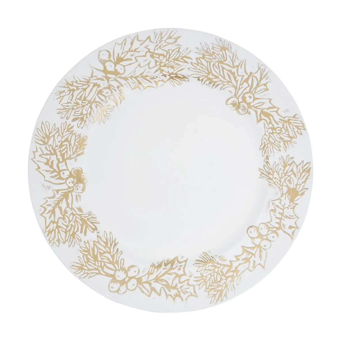 Saro Lifestyle CH713.W13R Christmas Holly Berries Charger Plate - White Kitchen Tableware, Set of 4 (4 plates), Four Plates