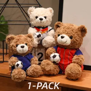 Football Team Plush Teddy Bear, Bears with Soccer Balls & National Team Jerseys, Brown/Beige-16cm/25cm, Gift For Football Lovers