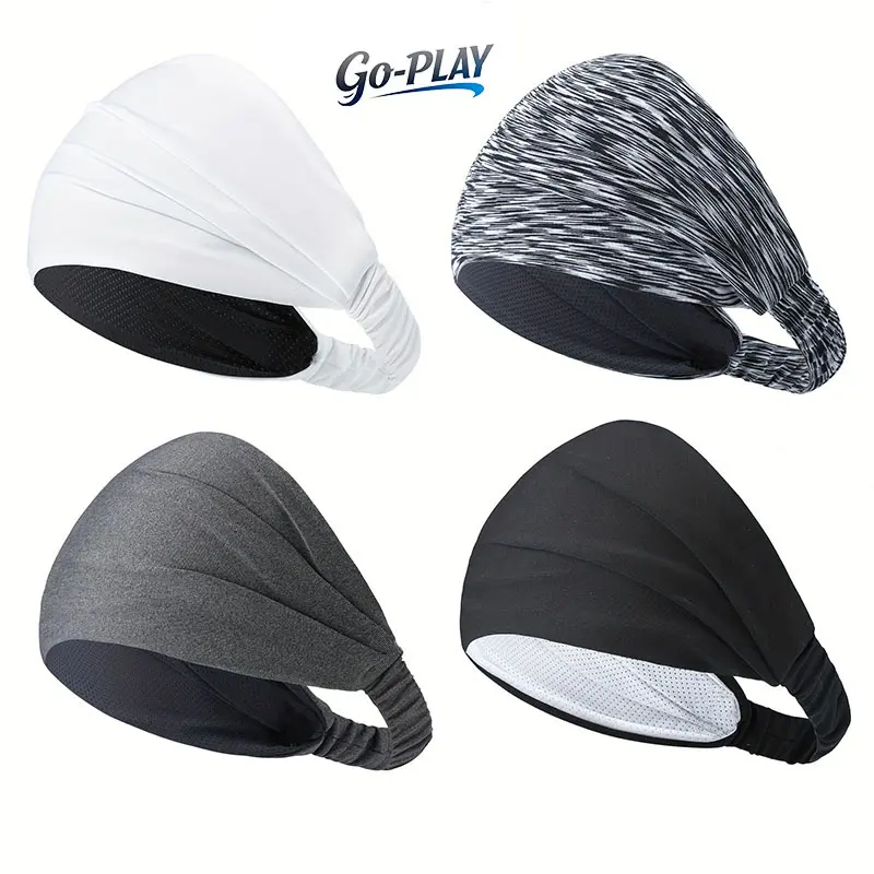2/4 Pack Men's Sports Headband, Soft Elastic Non-Tight Double Layer Breathable Sweat Wicking Headband, Moisture Absorbing For Running Gym Basketball Yoga Daily Wear