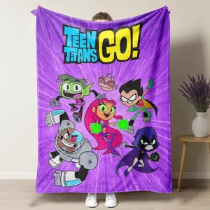 Teen Titans Go! Action Squad Purple Flannel Blanket,Superhero Crew in Action Print,Cozy Kids' Adventure Soft Throw Blanket,Must-Have Gift for Cartoon Fanatics