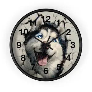 Husky Wall Clock — Blue-Eyed Dog Face Timepiece