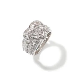 18k Gold Plated Thick Hearts Baguette Ring Encrusted in AAA Cubic Zirconia Stones, Adjustable Size