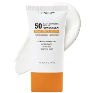 Sunscreen for Face SPF 50: Korean Daily Facial Moisturizer Sun Protector with Centella Heartleaf & Vitamin E - Lightweight Formula No White Cast & Water Resitant 1.69 OZ/ 50mL