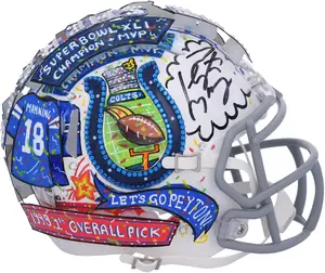 Peyton Manning Indianapolis Colts Autographed 2004-2019 Throwback Logo Riddell Speed Mini Helmet - Art by Charles Fazzino - RG1331314 - Fanatics Authentic Certified