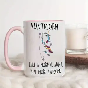 S&H 11oz Ceramic Coffee Mug, Designed as "Aunt Unicorn Looks Like a Normal Aunt, But Cooler", Suitable for Halloween Christmas Easter Fun Gifts, Kitchen and Dining Room Decoration, Unicorn Coffee Mug, Reusable Drinkware, Party Supplies