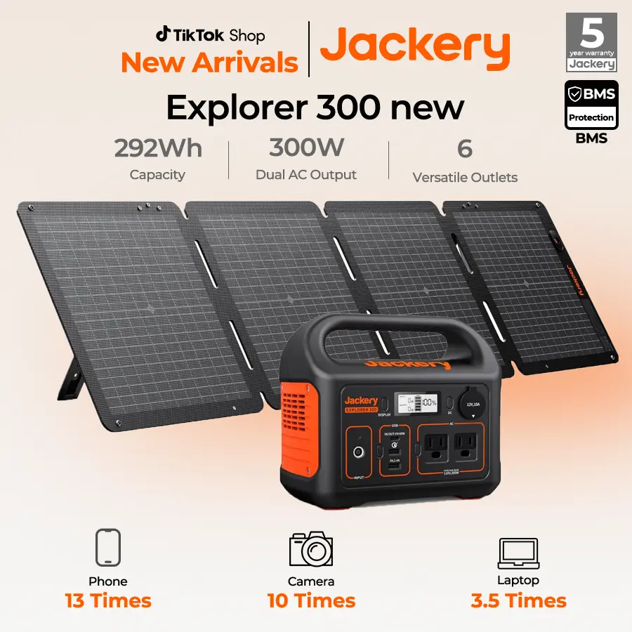 [Opening Ceremony]  The new Jackery Explorer 300 portable power bank features a 292Wh lithium iron phosphate (LiFePO4) battery and a 300W AC output (Summervibes).