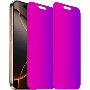 2 Pack Anti-Blue  Tempered Glass for  16 Pro Max Anti-Spy Screen Protector Film Electroplated Gradient Colorful 6.9 inch