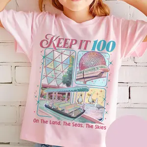 Keep It 100 Retro Theme Park WDW Family Trip Graphic Youth Tee, The Land The Seas The Skies WDW T-Shirt for Men, Women and Kids