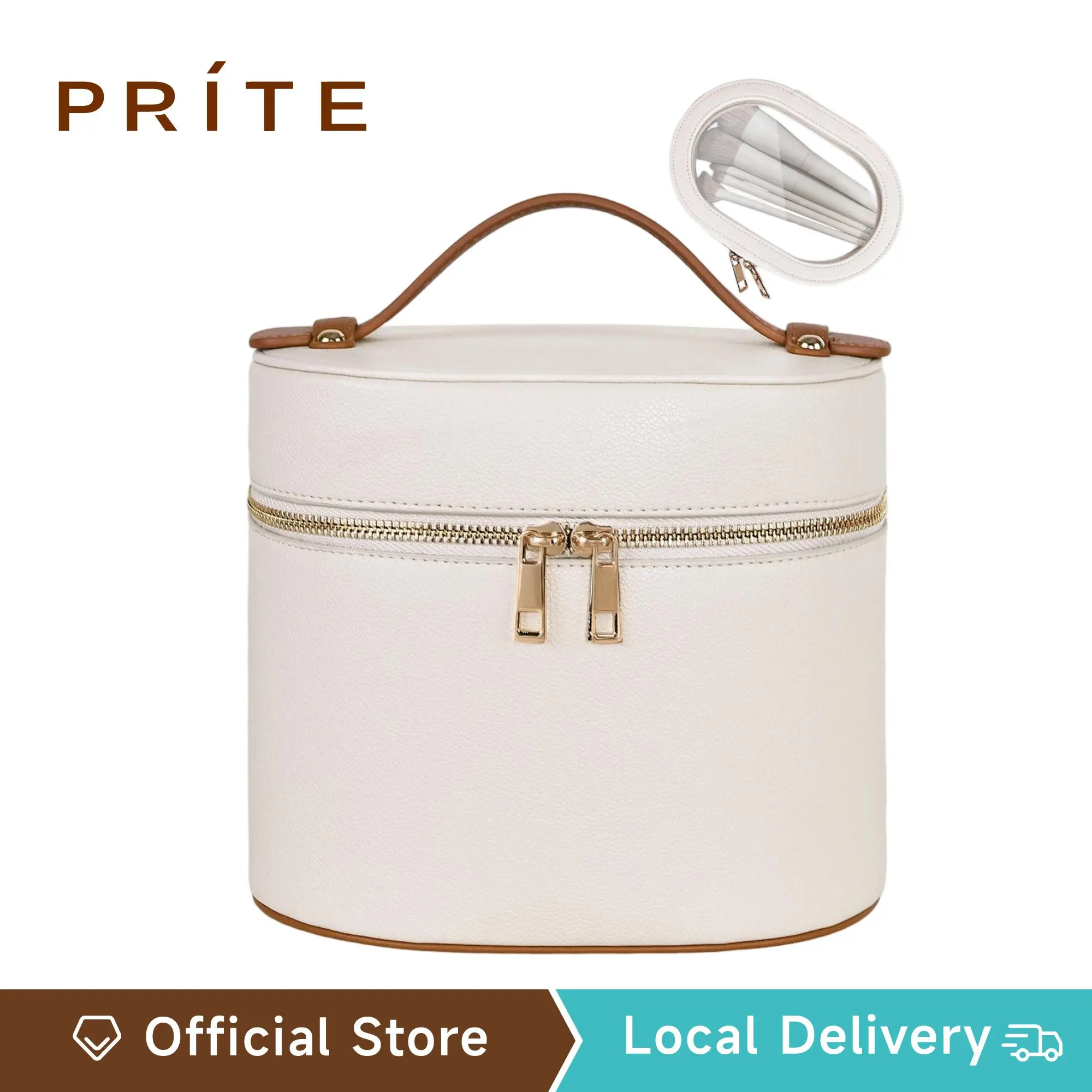 Prite PU Leather Makeup Bag for Women, Portable Travel Case with Zip Closure, Removable Compartments & Washable Pouch for Travel Toiletries, No, Built-In Organizer, Travel Use