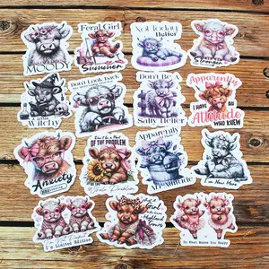 Highland Cow Theme Stickers Pack of 15