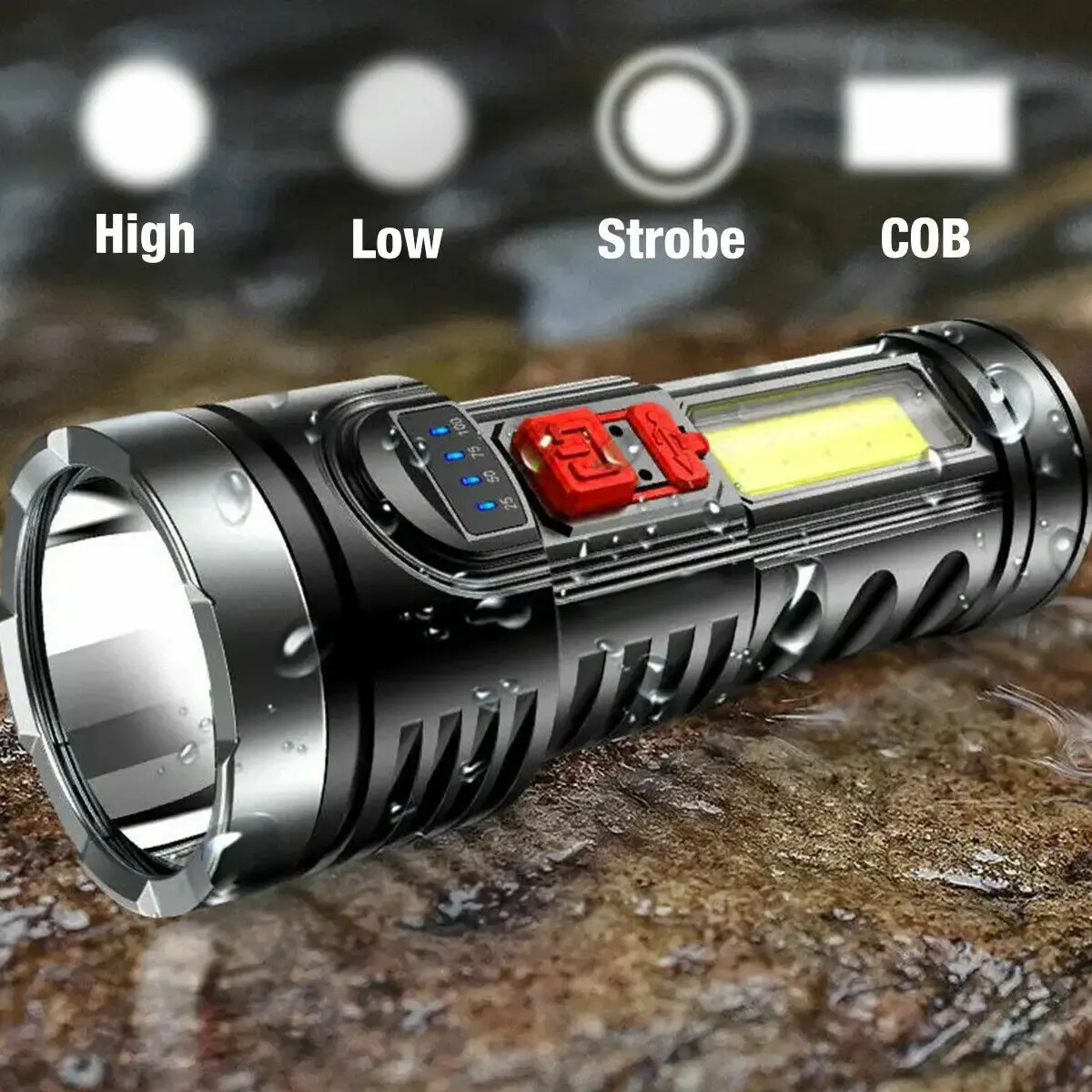 Super Bright LED Torch Tactical Flashlight USB Rechargeable & Battery