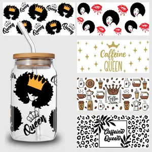 5 Sheets Black Queen UV DTF Cup Wrap,Sport DTF Transfer Stickers for Glass Cup,Waterproof Rub on Transfers for 16 oz Glass,Mugs,Crafts,Furnitures
