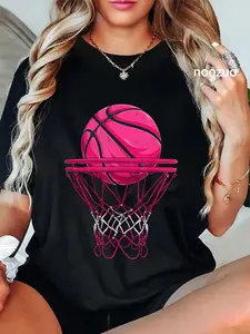 100% Cotton Vintage Pink Basketball Desgin For Women Girl T-Shirt