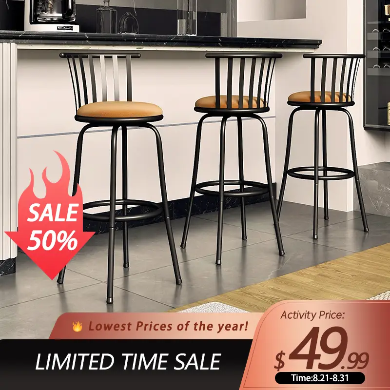 【Deals For You Days】Homy Casa Furniture Barstools Brown Swivel Barstools with back and Faux Leather, kitchen counter height Armless Bar Chairs with M