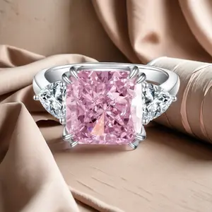 5.0ct Pink Radiant CZ Engagement Ring – Maxine Elegant Promise Jewelryengagement ringspromise ringsengagement rings for women promise Sterling Silver Cubic Zirconia claddagh cooler  trinket princess engagement rings valentines gifts for gf
