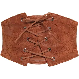 Womens Lace-up Corset Waist Belt Elastic Stretch Wide Band Waspie Underbust Cincher Belt