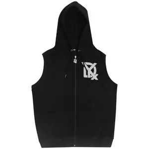 Men’s Black Sleeveless Zip Hoodie Chenille Embroidery Streetwear hooded Vest