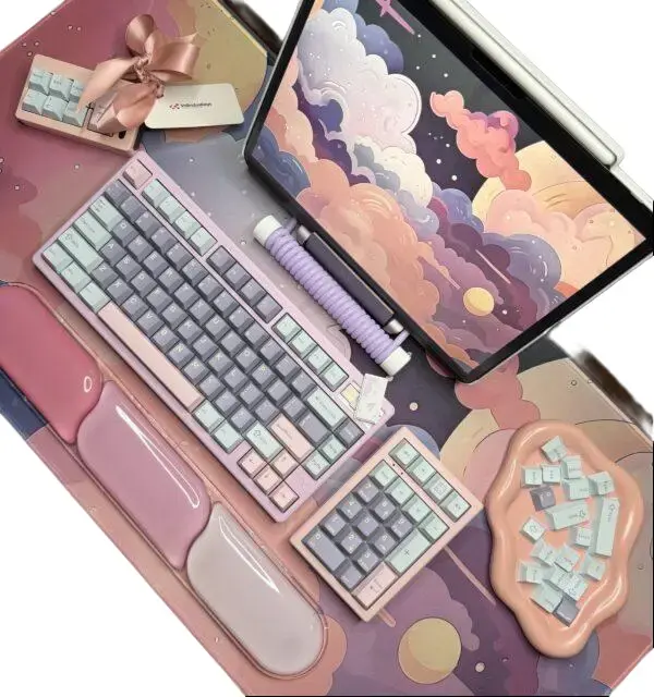 Dusty Rose Mechanical Keyboard Full Set - Wired/Wireless Computer Keyboard Accessory for Office, Home Use