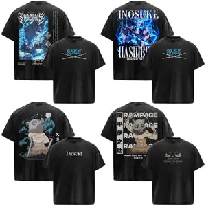 Hashibira Inosuke Demon Slayer: Kimetsu No Yaiba Anime Manga Acid Washed 230GSM Heavyweight Cotton T Shirt Collection - Size S to 3XL - Unisex Vintage Streetwear Oversized Crewneck Merch - Gift for Anime Fans