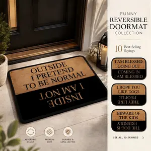 Funny Reversible Doormat – Blessed Going Out Coming In Welcome Mat, Premium Coir-Style Entry Rug, Humorous Front Door Mat for Home Decor  letter pattern door mat, indoor door mat, creative room decoration rug, suitable for living room, bedroom