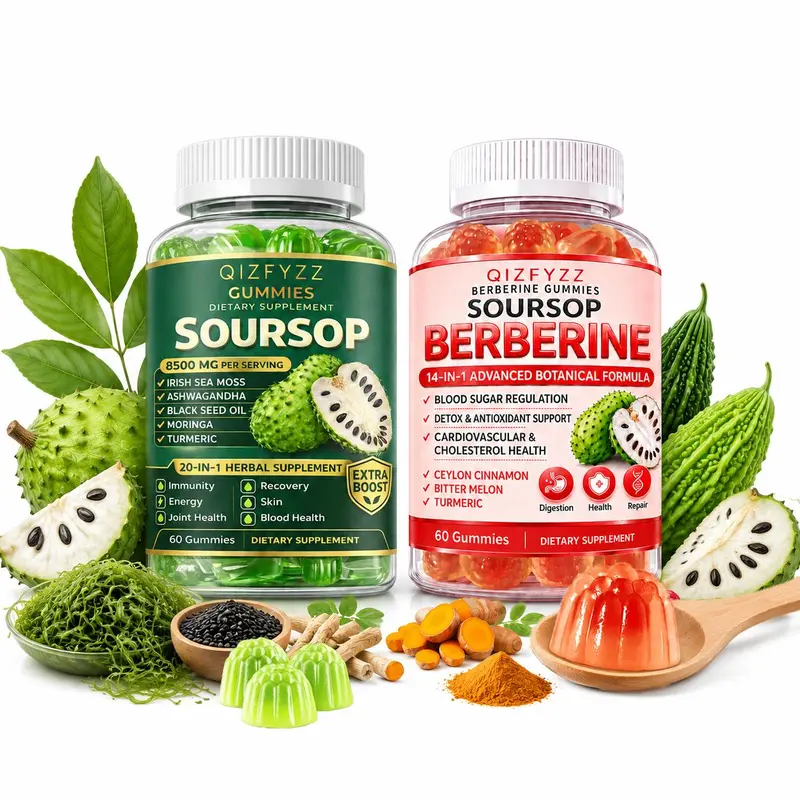 QIZFYZZ Soursop & Berberine Dual-Action Healthcare Supplement Gummies - 8500mg per serving Botanical Dietary Blend, Bone & Joint Support, Energy Boost, Cardio Aid, Immune Support, Prop 65 Safe Berberine Gummies