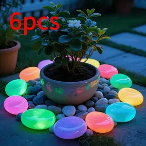 6 Glow-In-The-Dark Large River Rocks, Random Colors, Festive Halloween Garden Landscape, Aquarium Starry Sky Decoration, DIY Romantic Scene