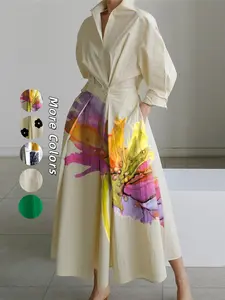 Women's Floral Print Flower Dress, Casual Long Sleeve Woven Dress for Summer, Fashion Women's Dress for Daily Wear