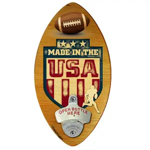 Wooden Handy Wall-Mounted Football-Shaped Beer Bottle Opener, Bar Utensils for Room Decor, Made in USA