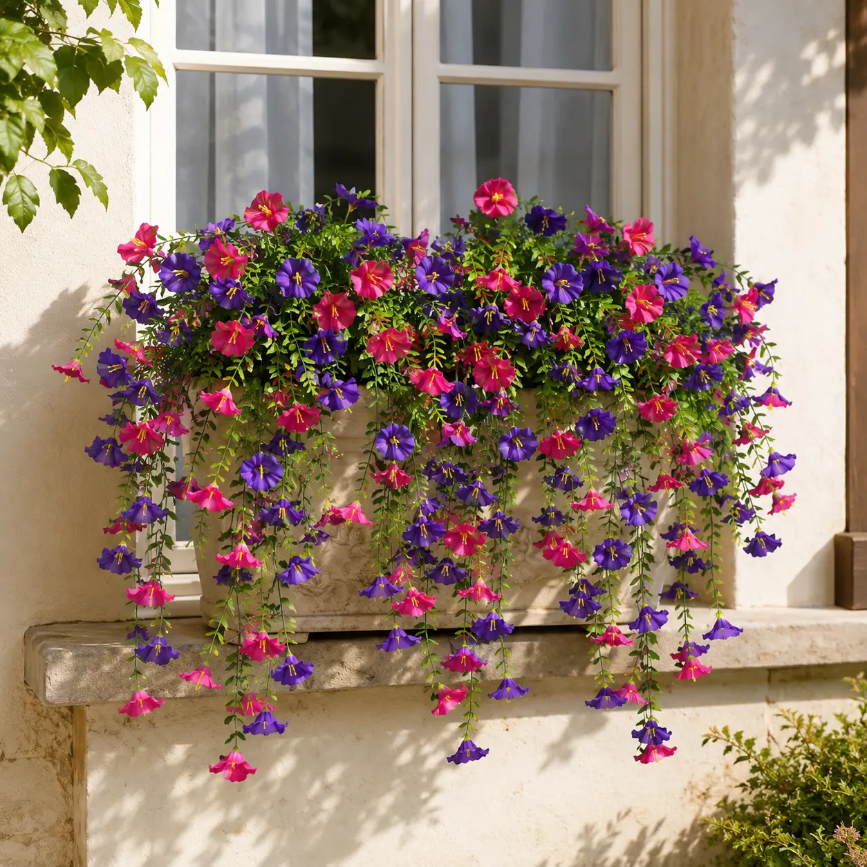 Hanging Artificial Flowers - Decorative Petunia & Full Morning Glory Vine, UV-Fade Resistant, Low-Maintenance for Daily Balcony, Outdoor Garden & Indoor Home Decor (Ideal for Flower-Loving Buyers, Anniversary Gifting; No Watering/Pruning), Buyers Who Love